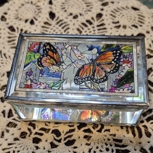 Amia Hand Painted Butterfly Stained Glass Art Box